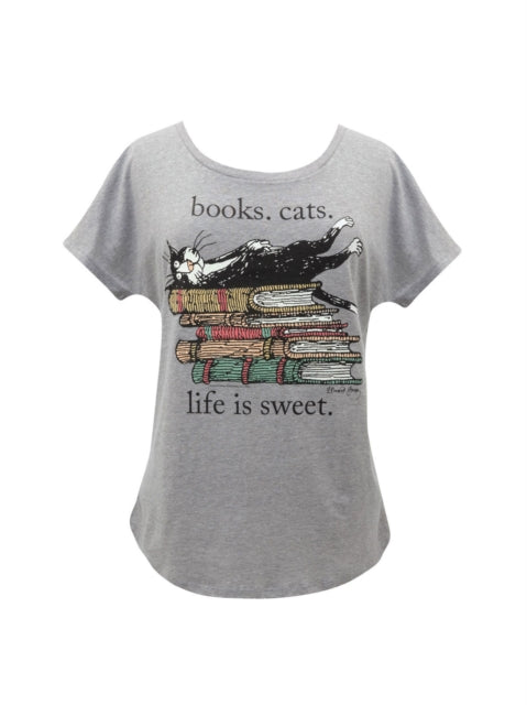Book cover of: Books. Cats. Life Is Sweet. Women's Relaxed Fit T-shirt Xx-large