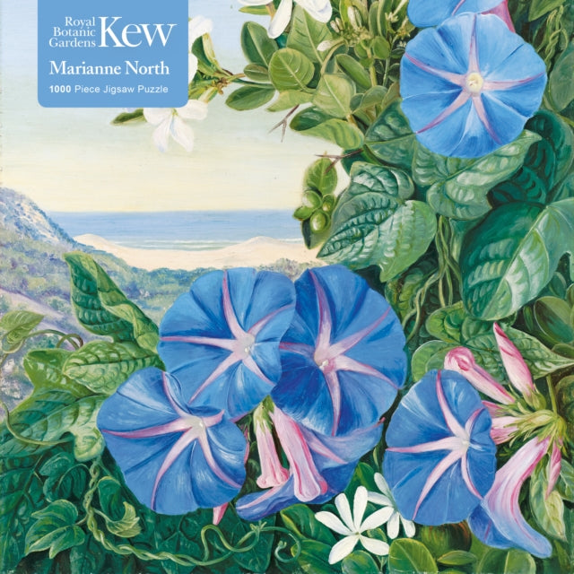 Book cover of: Adult Jigsaw Puzzle Kew: Marianne North: Amatungula and Blue Ipomoea, South Africa. By: Tree Flame