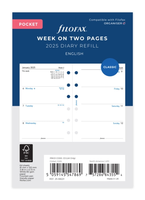 Filofax Pocket Week on Two Pages Diary English 2025