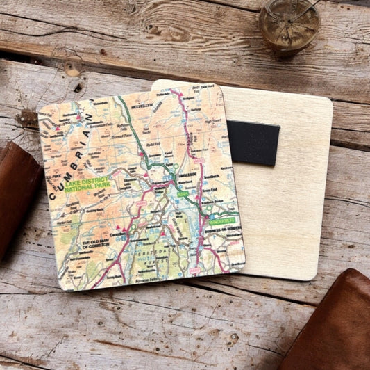 Book cover of: OS Map Wooden Square Magnet - Lake District National Park