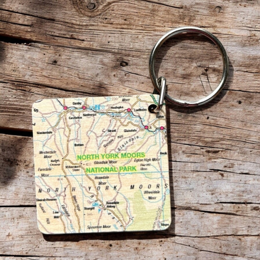Book cover of: OS Map Wooden Square Key-ring - North York Moors National Park