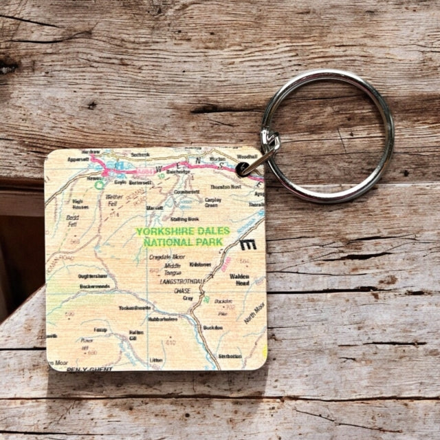 Book cover of: OS Map Wooden Square Key-ring - Yorkshire Dales National Park