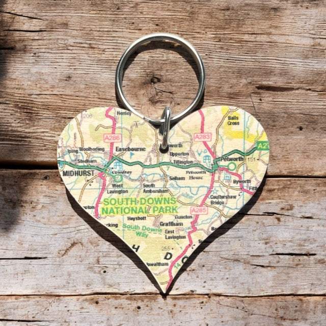 Book cover of: OS Map Wooden Heart Key-ring - South Downs National Park