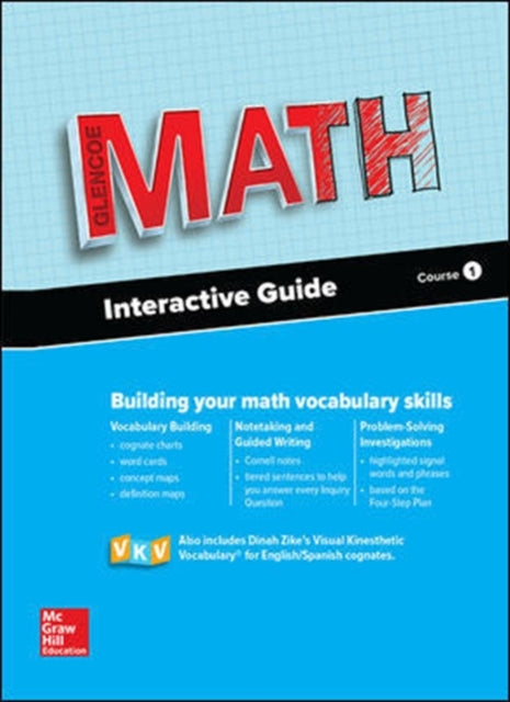 Book cover of: Glencoe Math, Course 1, Interactive Guide for English Learners, Student Edition. By: McGraw-Hill