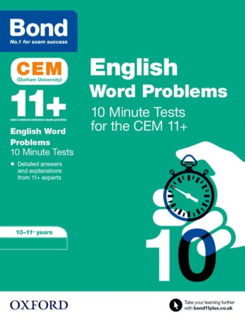 Book cover of: Bond 11+: CEM English Word Problems 10 Minute Tests: Ready for the 2025 Cambridge Select Insight exam. By: Michellejoy Hughes