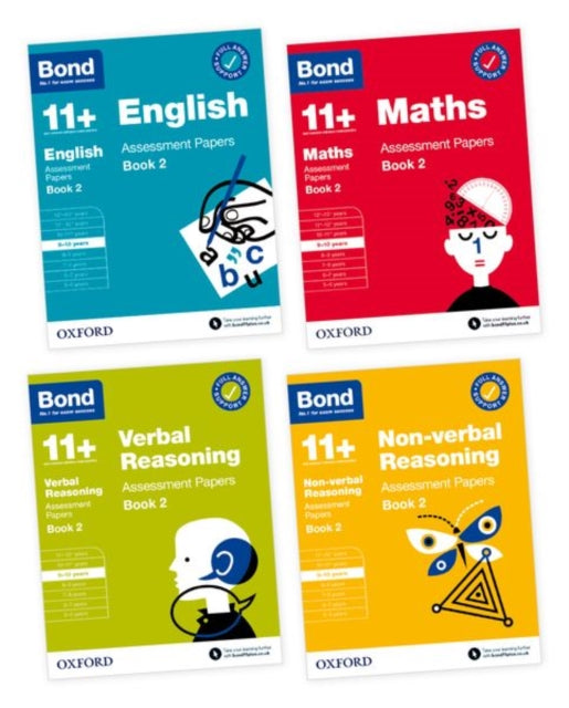 Book cover of: Bond 11+: Assessment Papers Book 2: 9-10 Yrs Bundle: English, Maths, Verbal Reasoning, Non-verbal Reasoning (for GL Assessment & other 11 plus exams)