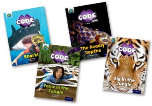 Book cover of: Project X CODE Extra: Green Book Band, Oxford Level 5: Jungle Trail and Shark Dive, Mixed Pack of 4. By: Janice Pimm