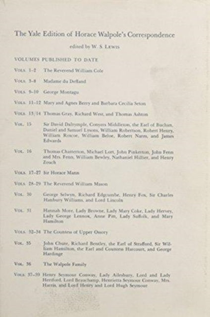 Book cover of: Yale Editions of Horace Walpole's Correspondence, Volume 17. By: Horace Walpole