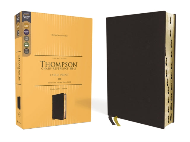 Book cover of: KJV, Thompson Chain-Reference Bible, Large Print, Genuine Leather, Cowhide, Black, Red Letter, Thumb Indexed, Comfort Print. By: Frank Charles Thompson