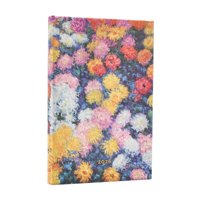 Book cover of: 2026 Monet's Chrysanthemums Mini 12-month Horizontal Hardcover Flexi Dayplanner 2026 (Elastic Band Closure). By: Paperblanks
