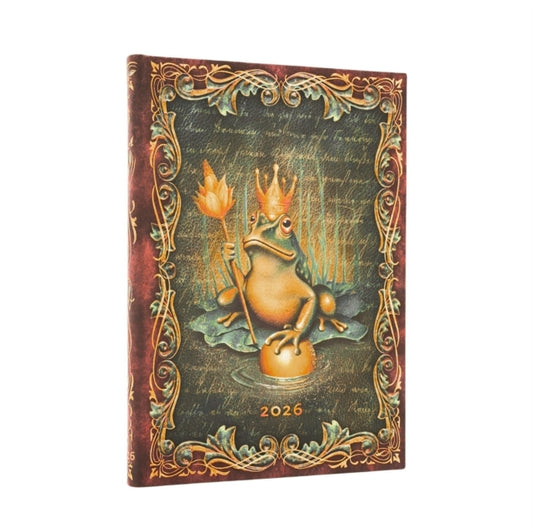 Book cover of: 2026 The Brothers Grimm, Frog Prince (Fairy Tale Collection) Midi 12-month Horizontal Hardcover Flexi Dayplanner 2026 (Elastic Band Closure). By: Paperblanks