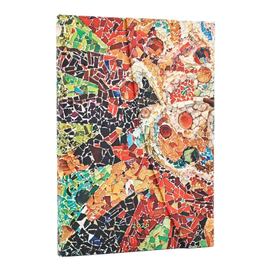 Book cover of: 2026 Gaudi's Sun (Gaudi’s Mosaics) Midi 12-month Verso Hardcover Flexi Dayplanner 2026 (Wrap Closure). By: Paperblanks