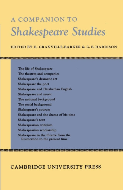 Book cover of: Companion to Shakespeare Studies. By: H. Granville-Barker