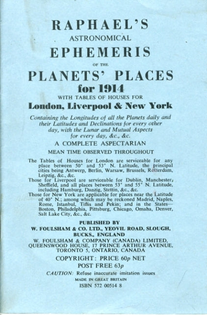 Book cover of: Raphael's Astronomical Ephemeris. By: Edwin Raphael