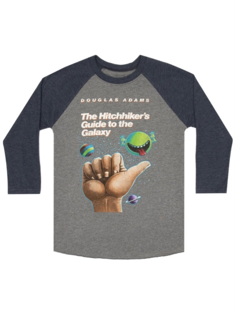 Book cover of: Hitchhiker's Guide to the Galaxy Indigo Unisex 3/4 Sleeve Raglan X-large