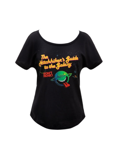 Book cover of: Hitchhiker's Guide to the Galaxy Black Women Relaxed Fit T-shirt X-large