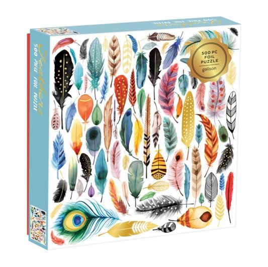Book cover of: Feathers 500 Piece Foil Puzzle. By: Galison