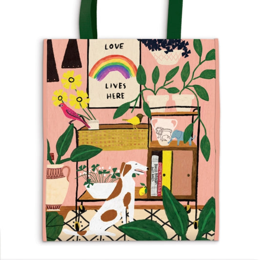 Book cover of: Love Lives Here Reusable Tote. By: Galison