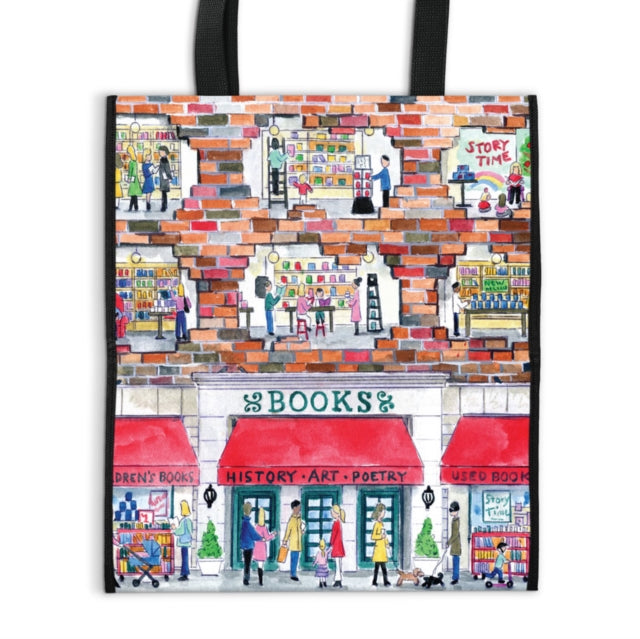 Book cover of: Michael Storrings A Day at the Bookstore Reusable Shopping Bag. By: Galison