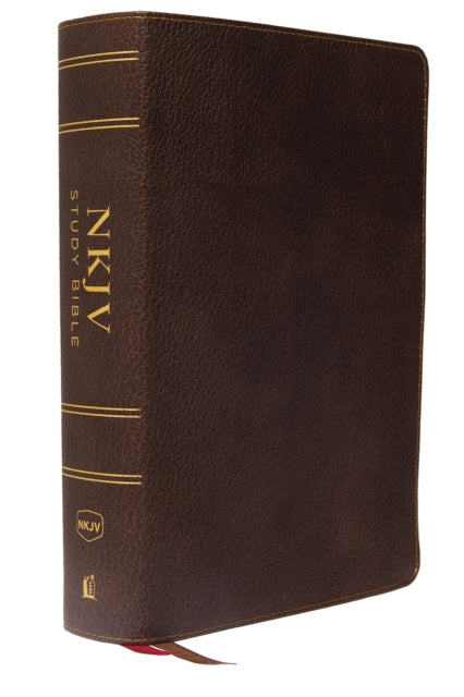 Book cover of: NKJV Study Bible, Premium Calfskin Leather, Brown, Full-Color, Comfort Print. By: Thomas Thomas Nelson