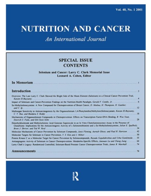 Book cover of: Selenium and Cancer. By: Leonard A. Cohen