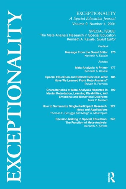 Book cover of: Meta-Analysis Research in Special Education. By: Kenneth A. Kavale