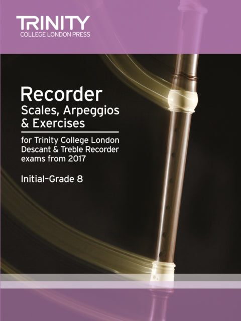 Book cover of: Recorder Scales, Arpeggios & Exercises Initial Grade to Grade 8 from 2017. By: Trinity College Lond
