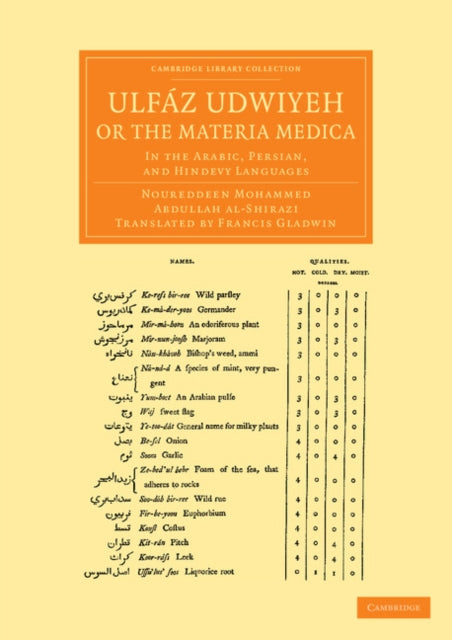 Book cover of: Ulfaz Udwiyeh, or the Materia Medica. By: Noureddeen Mohammed Abdullah al-Shirazi