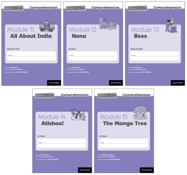 Book cover of: Read Write Inc. Comprehension: Modules 11-15 Mixed Pack of 5 (1 of each title). By: Ruth Miskin