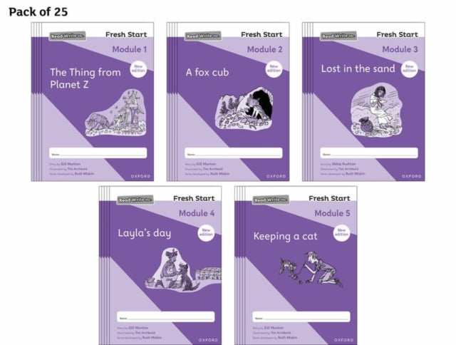 Book cover of: Read Write Inc. Fresh Start: 2024 Modules 1-5 - Pack of 25. By: Ruth Miskin