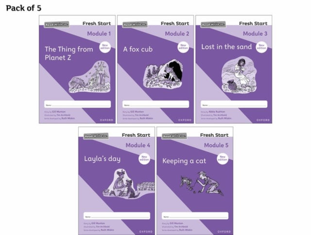 Book cover of: Read Write Inc. Fresh Start: 2024 Modules 1-5 - Pack of 5. By: Ruth Miskin