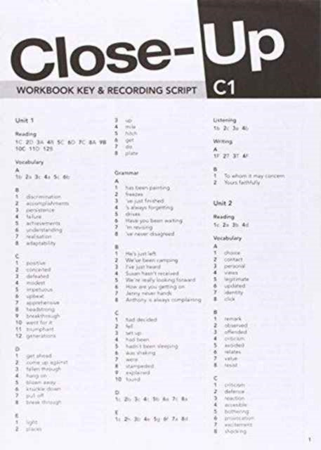 Book cover of: Close-Up C1: Workbook Answer Key. By: Cengage