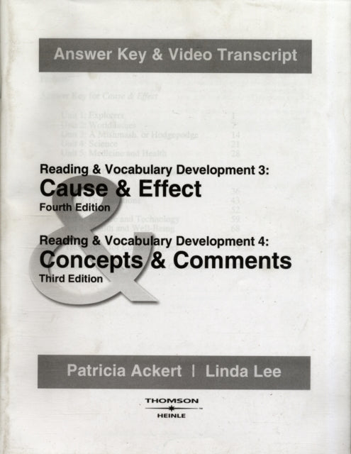 Book cover of: Cause & Effect/Concepts & Comments: Answer Key and Video Transcripts. By: ACKERT