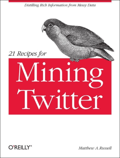 Book cover of: 21 Recipes for Mining Twitter. By: Matthew A. Russell