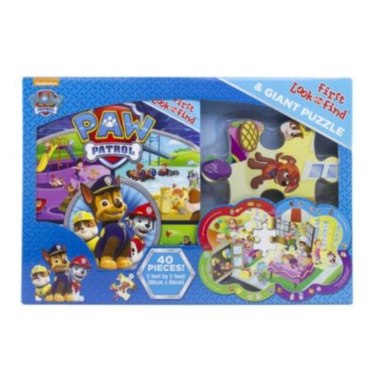 Book cover of: Nickelodeon PAW Patrol: First Look and Find Book, Giant Floor Puzzle and 20 Stickers. By: PI Kids