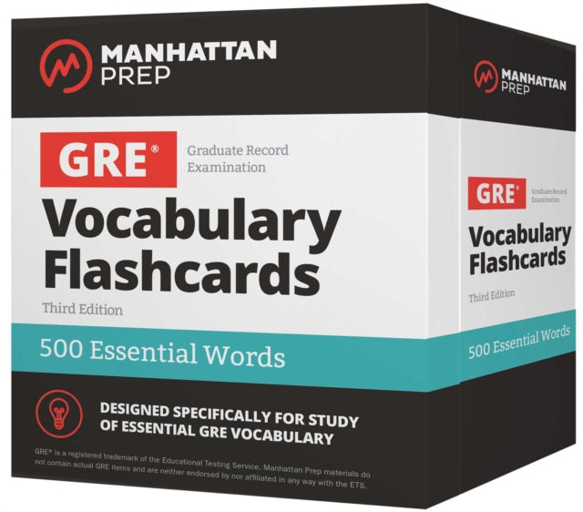 Book cover of: 500 Essential Words: GRE Vocabulary Flashcards Including Definitions, Usage Notes, Related Words, and Etymology. By: Manhattan Prep