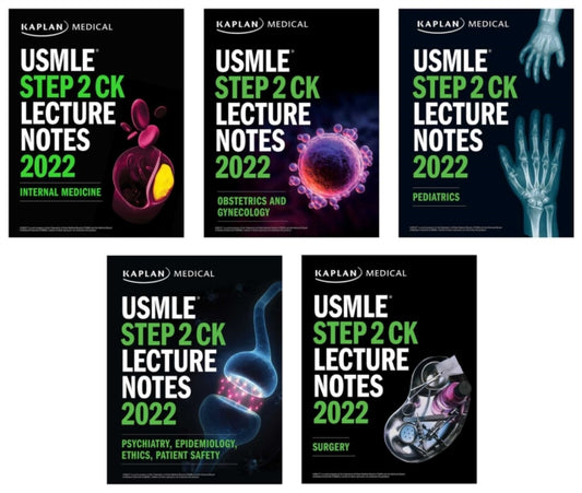 Book cover of: USMLE Step 2 CK Lecture Notes 2022: 5-book set. By: Kaplan Medical