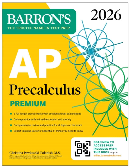 Book cover of: AP Precalculus Premium, 2026: Prep Book with 3 Practice Tests + Comprehensive Review + Online Practice. By: Barron's Educational Barron's Educational Series