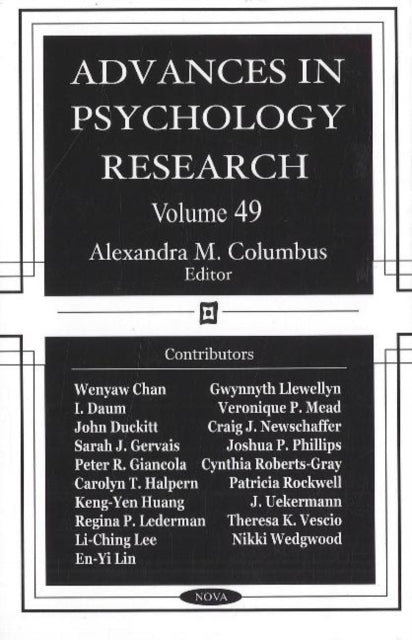 Book cover of: Advances in Psychology Research. By: Alexandra Columbus
