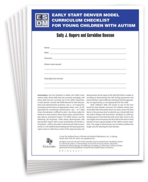 Book cover of: Early Start Denver Model Curriculum Checklist for Young Children with Autism, First Edition, Set of 15 Checklists, Each a 16-Page Two-Color Booklet