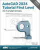 Book cover of: AutoCAD 2024 Tutorial First Level 2D Fundamentals. By: Luke Jumper