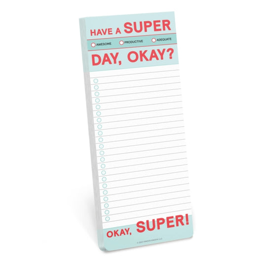 Book cover of: Knock Knock Have a Super Day Make-a-List Pads. By: Knock Knock Knock