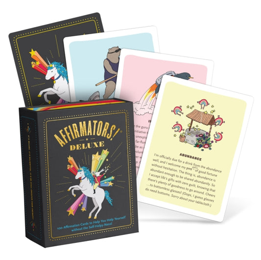 Book cover of: Knock Knock Affirmators! Deluxe Deck: 100 Affirmation Cards. By: Suzi Barrett