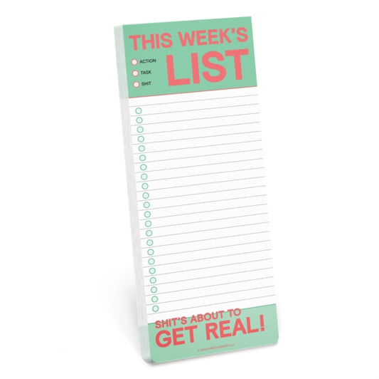 Book cover of: Knock Knock This Week’s List Make-a-List Pad. By: Knock Knock Knock
