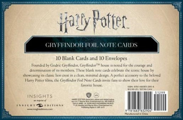 Book cover of: Harry Potter: Gryffindor Foil Note Cards