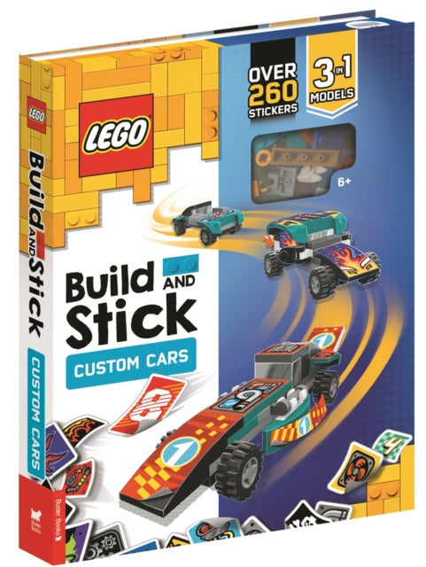 Book cover of: LEGO® Build and Stick: Custom Cars (Includes LEGO pieces, book and over 260 stickers). By: Buster Books