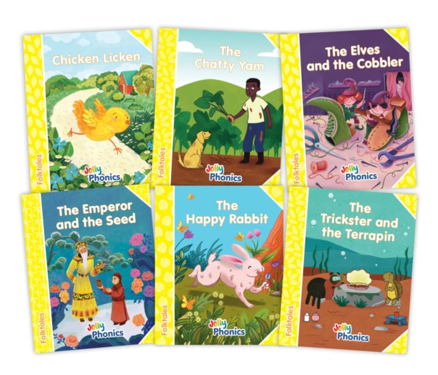 Book cover of: Jolly Phonics Folktales Yellow Readers (Level 2) Complete Set (1-6). By: Emily Guille-Marrett