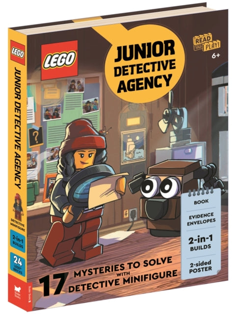Book cover of: LEGO® Books: Junior Detective Agency (with detective minifigure, dog mini-build, 2-sided poster, play scene, evidence envelopes and LEGO elements). By: LEGO®