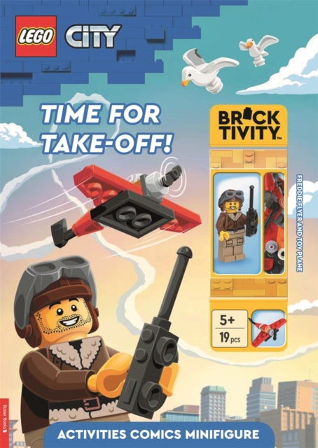 Book cover of: LEGO® City: Time for Take-Off! Activity Book (with Freddie Flyer minifigure and toy plane mini-build). By: LEGO®