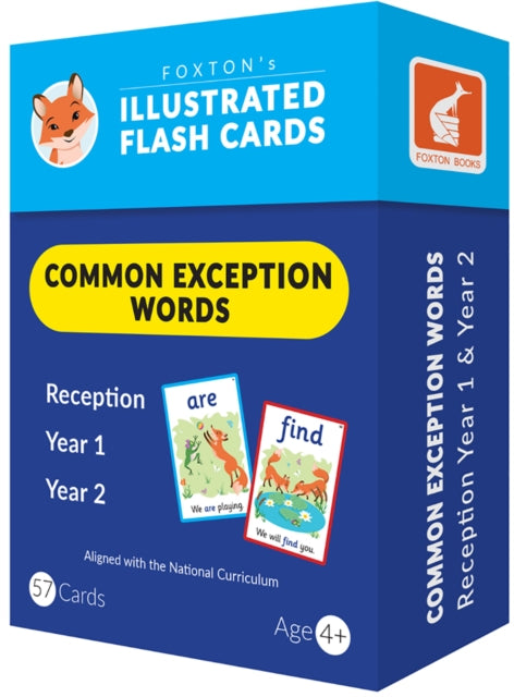 Book cover of: Common Exception Words Flash Cards: Reception, Year 1 and Year 2 Words - Perfect for Home Learning - with 109 Colourful Illustrations
